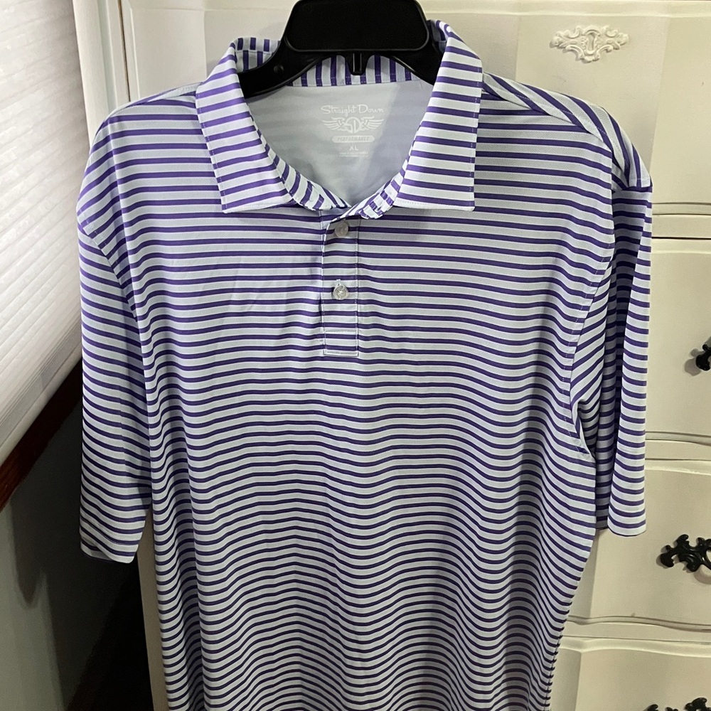 Straight Down Performance Golf Shirt 
1960 SC Striped Purple Polo Shirt